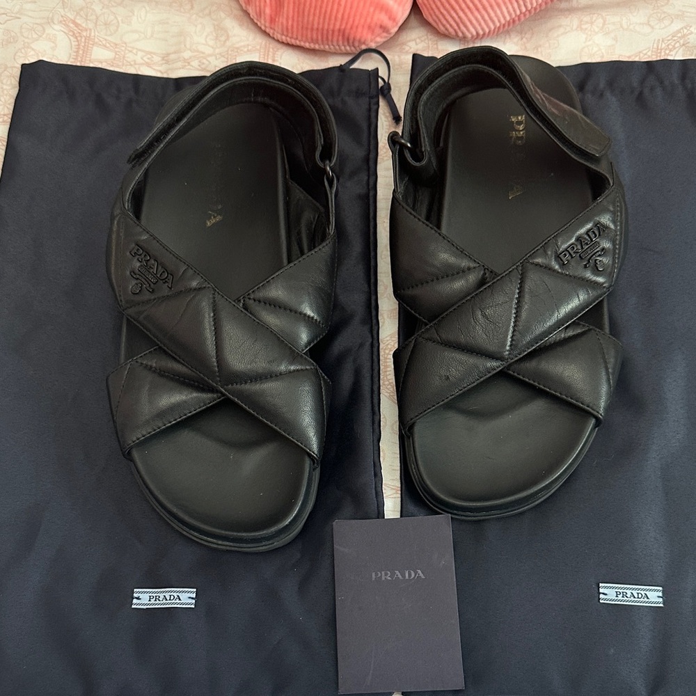Prada Black Quilted Leather Cross-Strap Sandals